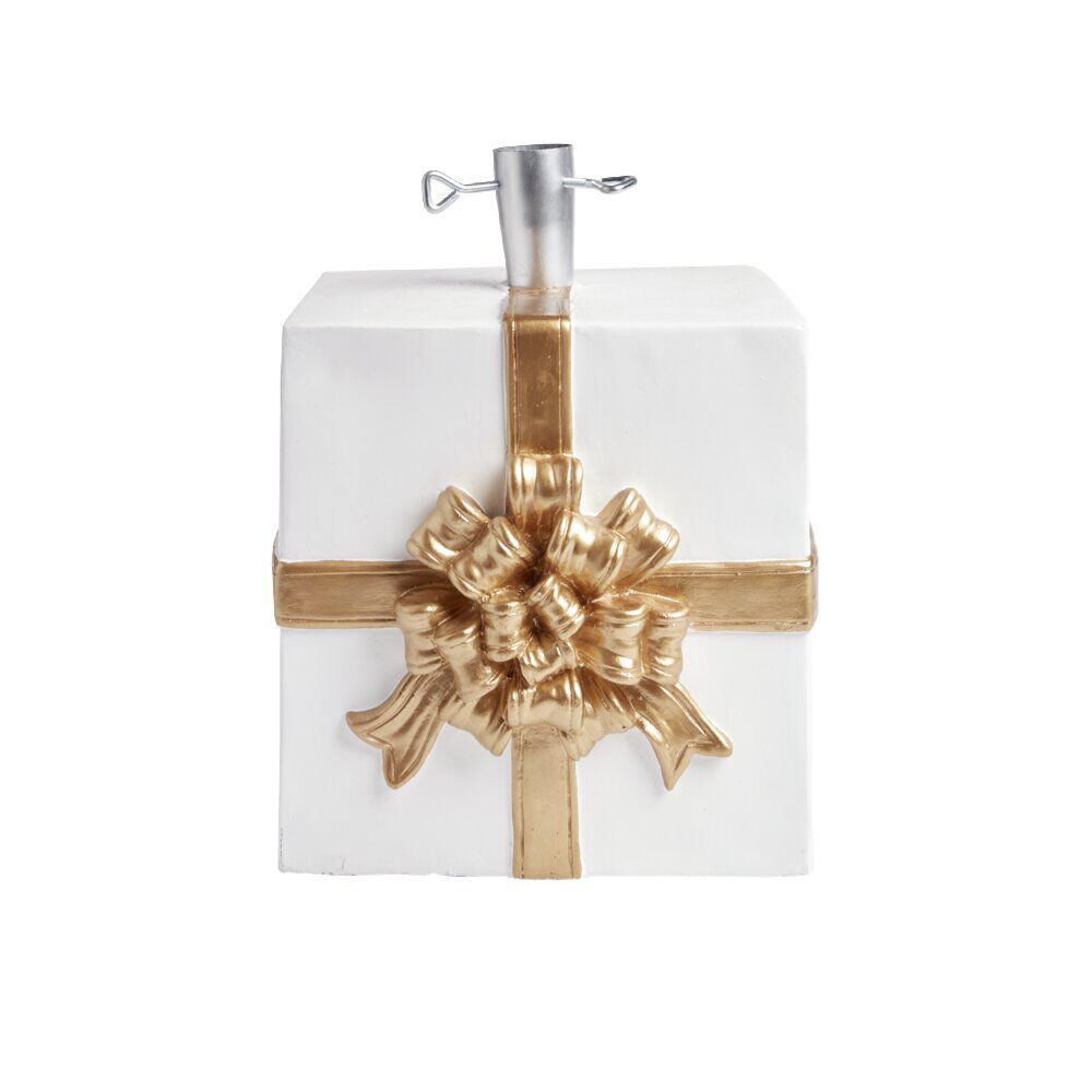 Pied de sapin forme cadeau blanc et doré 30x30xH34cm