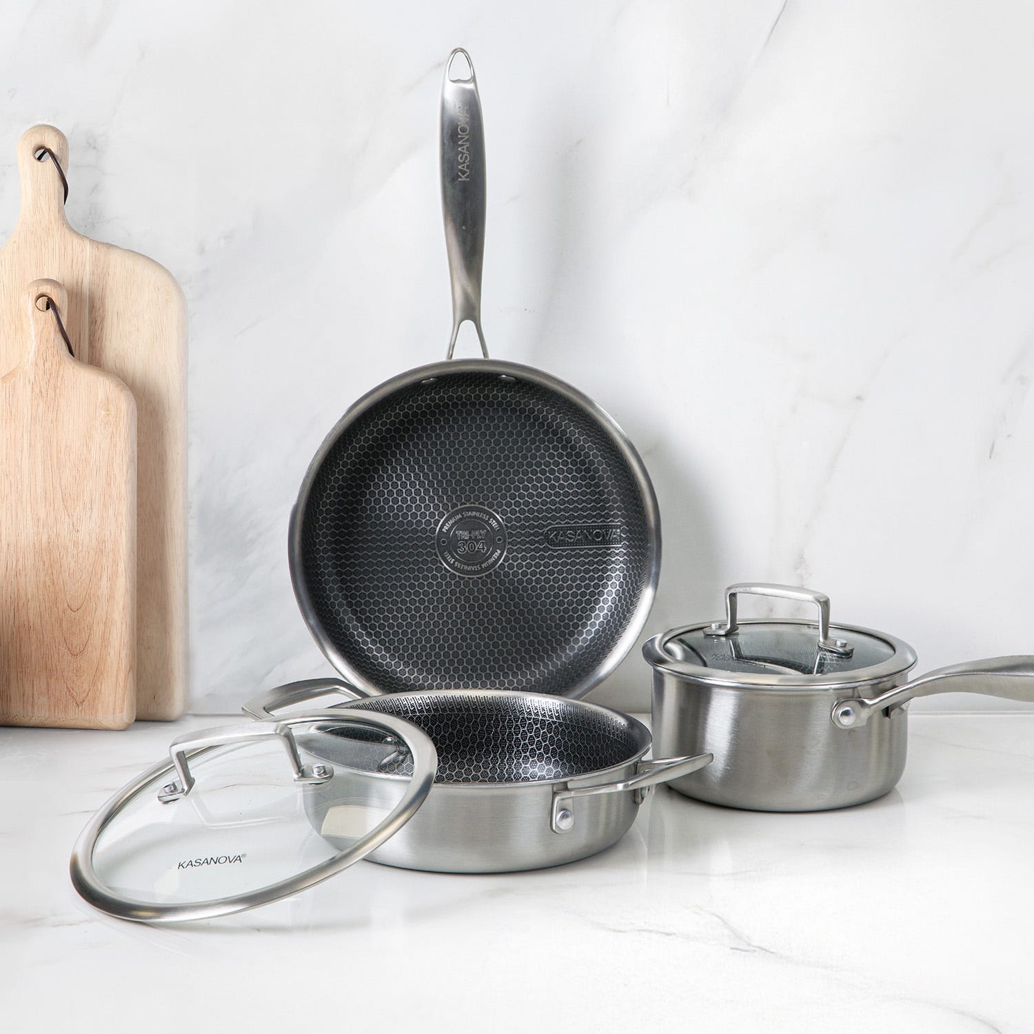 Batteria pentole 5 pezzi in acciaio 3 strati Tri - ply