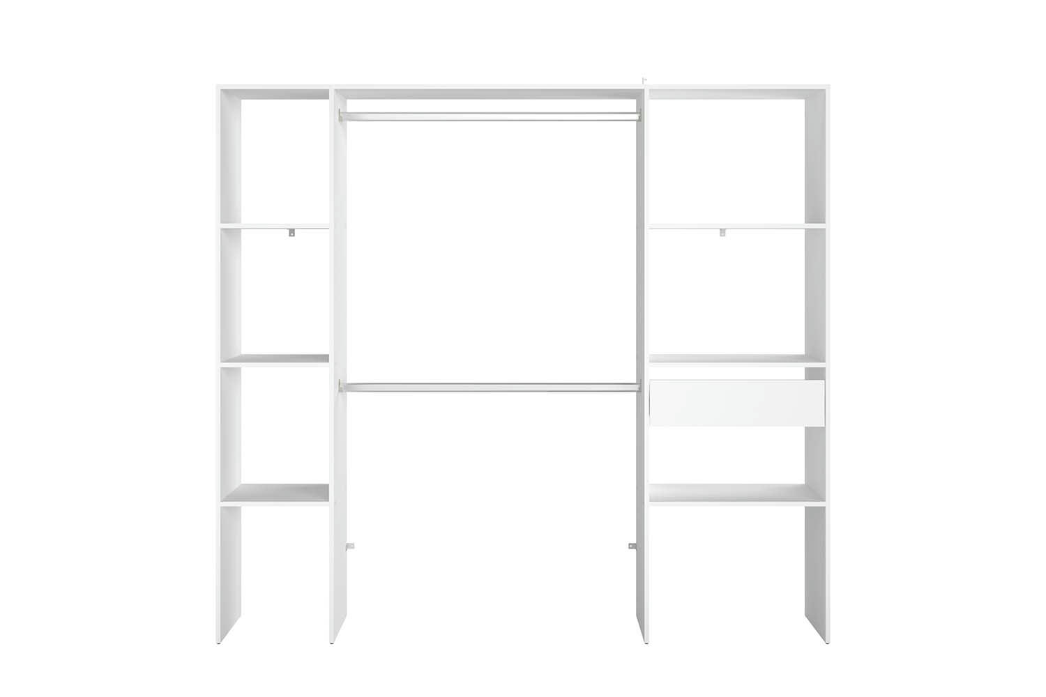 ELYSEE - Dressing blanc 6 étagères, 1 tiroir, 2 penderies 198 x 40 x 180 cm