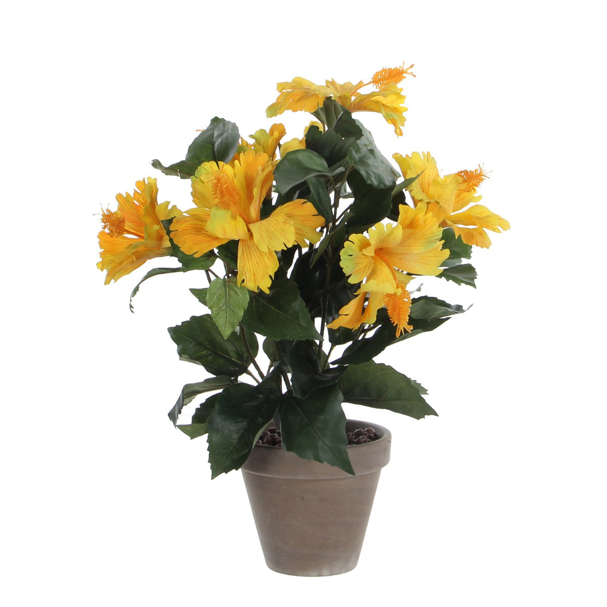 Mica Decorations Hibiscus Kunstplant in Bloempot Stan - H40 x Ø30 cm - Geel