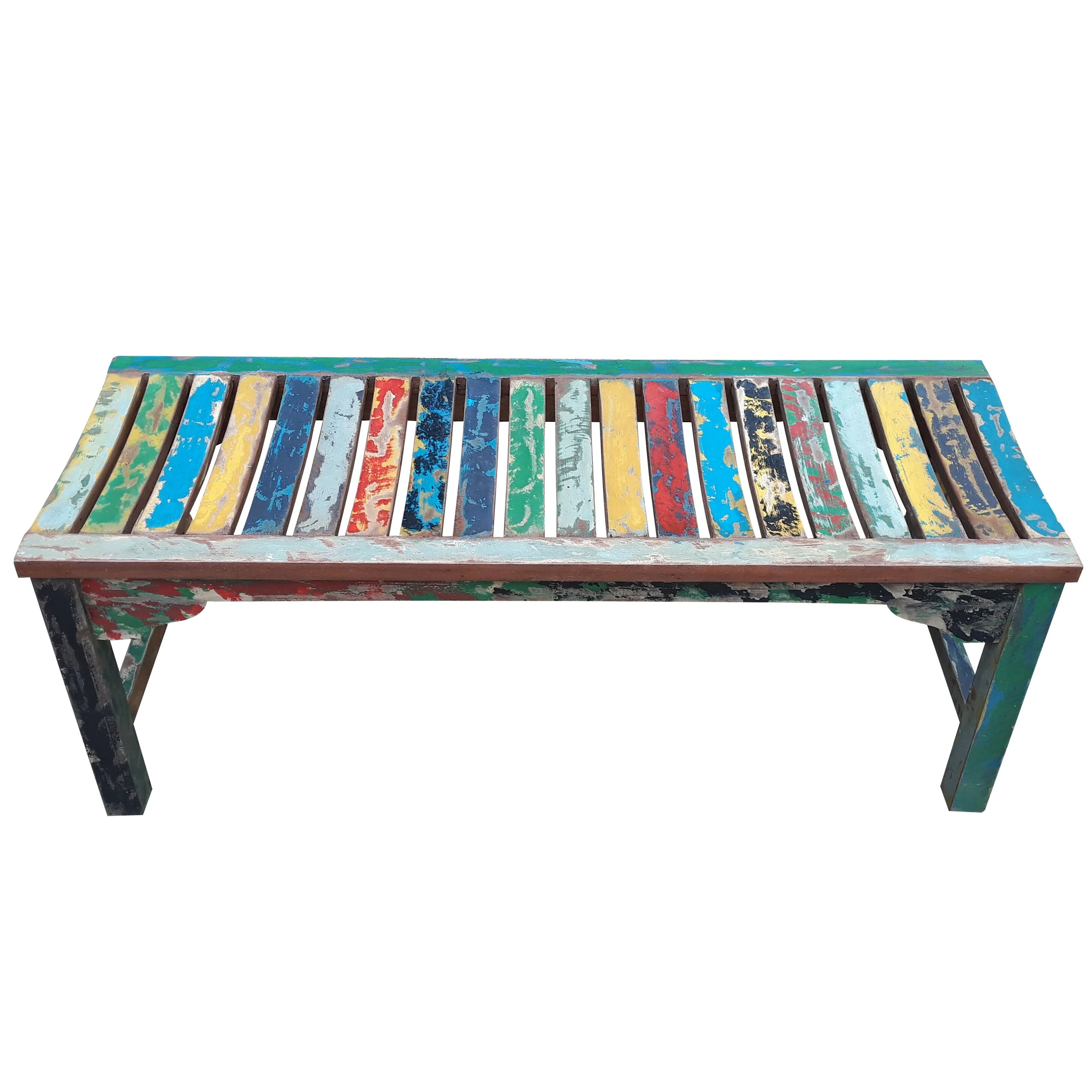 Chic Teak Backless Dining Bench made from Recycled Teak Wood Boats, 4 foot