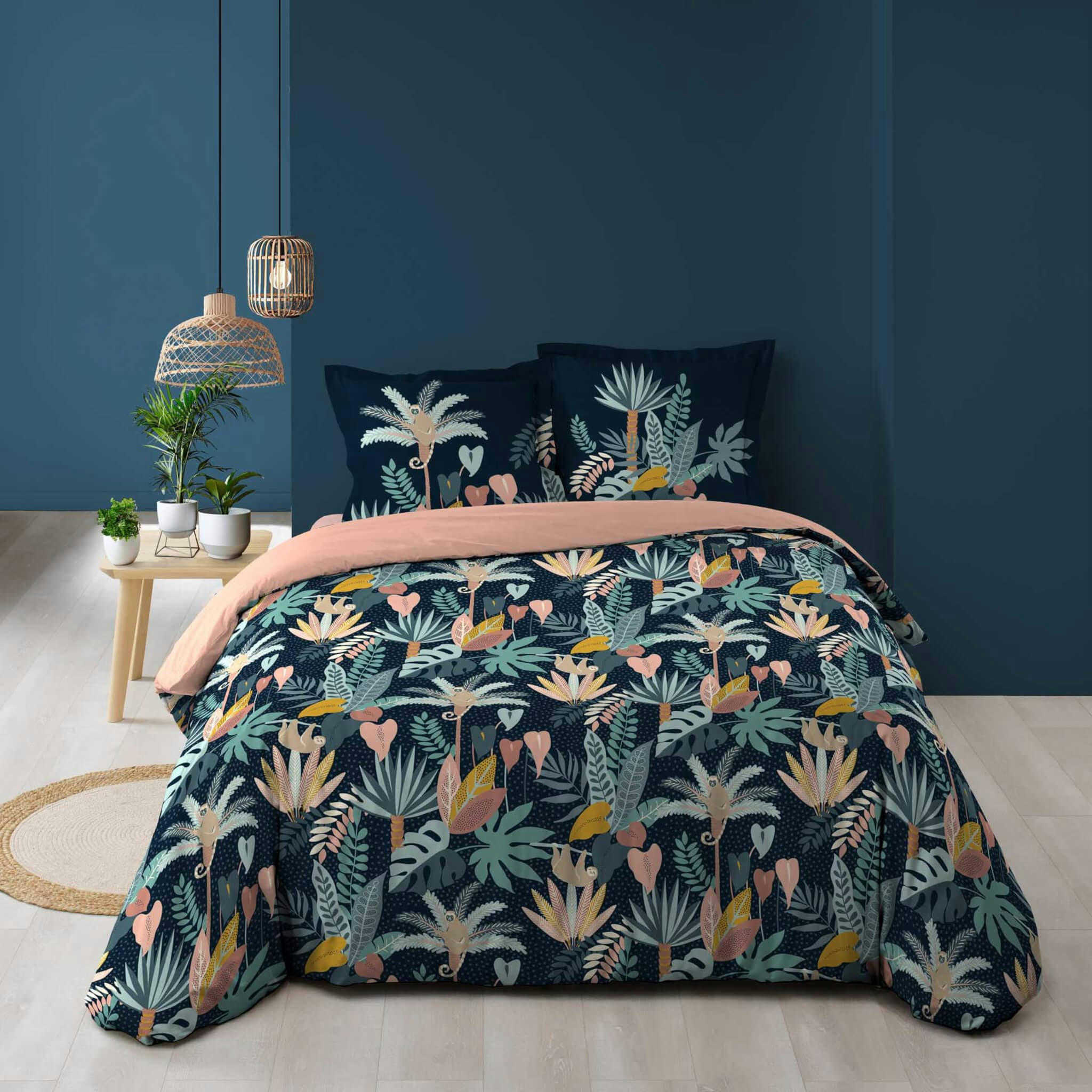 GUINEA - Housse de couette 240x220 bleu coton + 2 taies