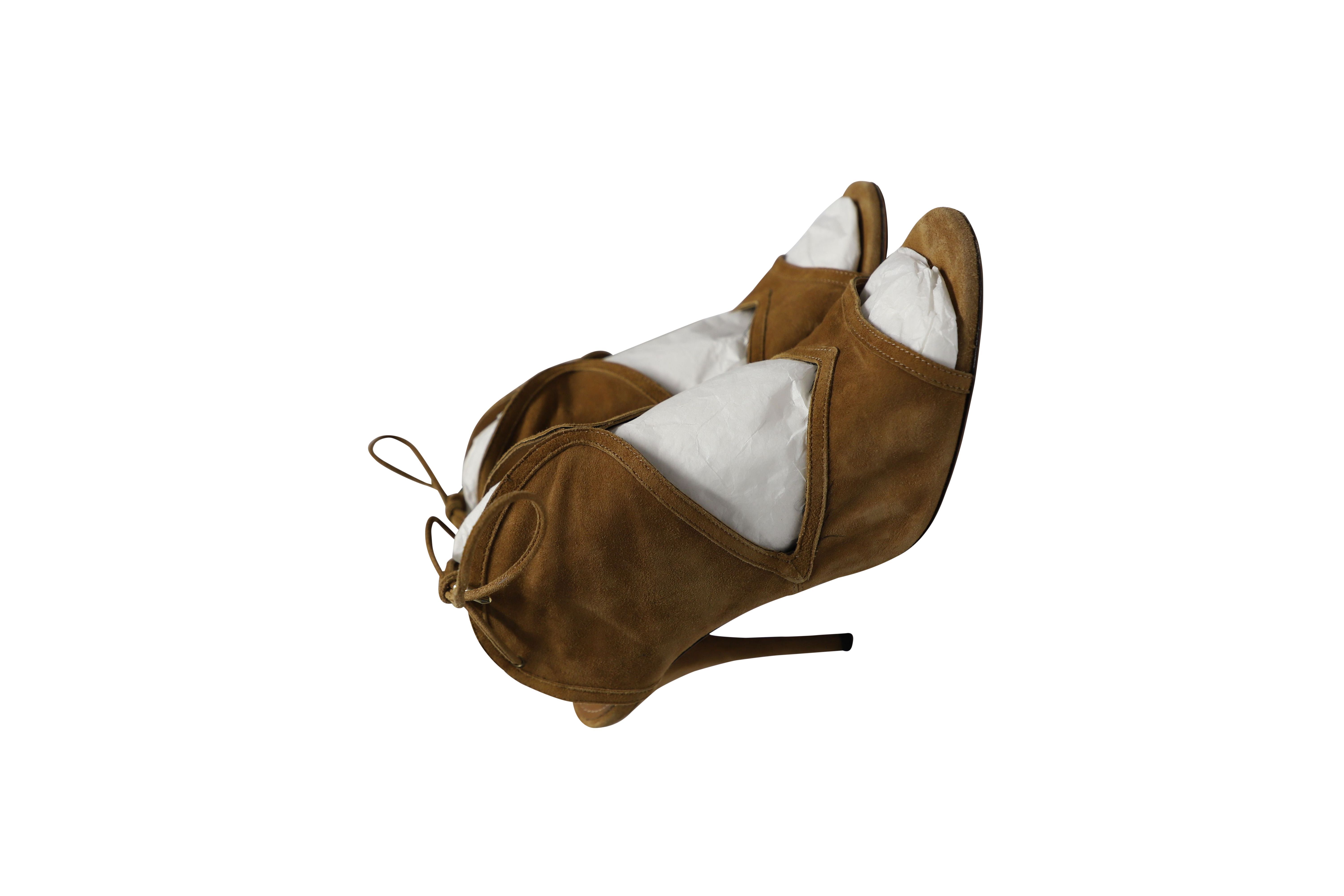 Aquazzura Preloved Cut Out Sandals in Brown Suede