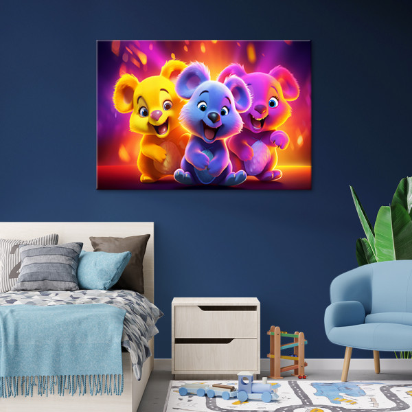 Feeby Obraz, Neonowe niedźwiadki abstrakcja 60x40