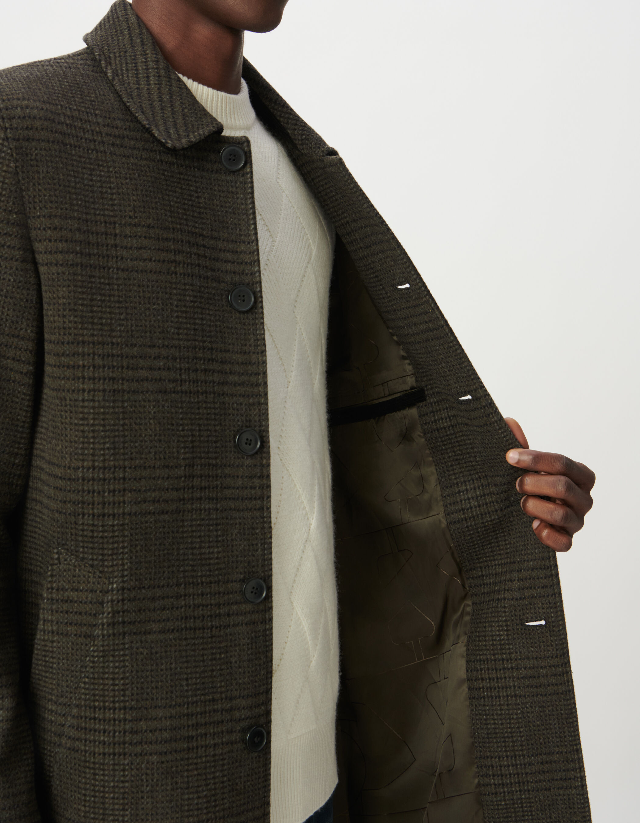 Manteau kaki à motif carreaux Homme
