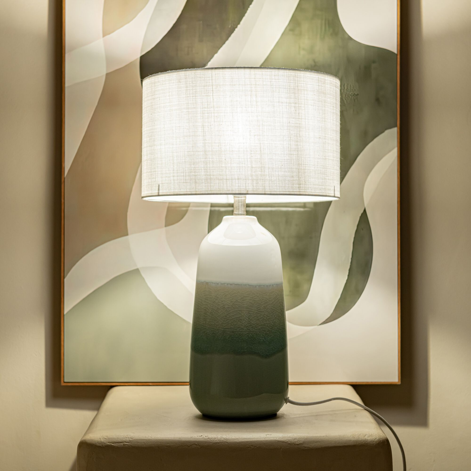 COLAS - Pied de lampe électrifé D14,5cm en grès - vert