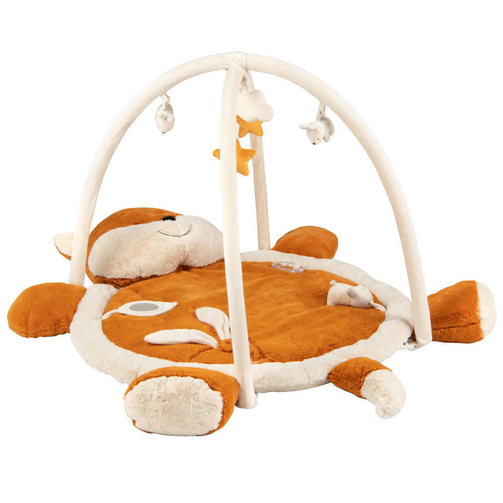 MIMIZAN - Tapis d'éveil bébé renard marron, écru et jaune moutarde