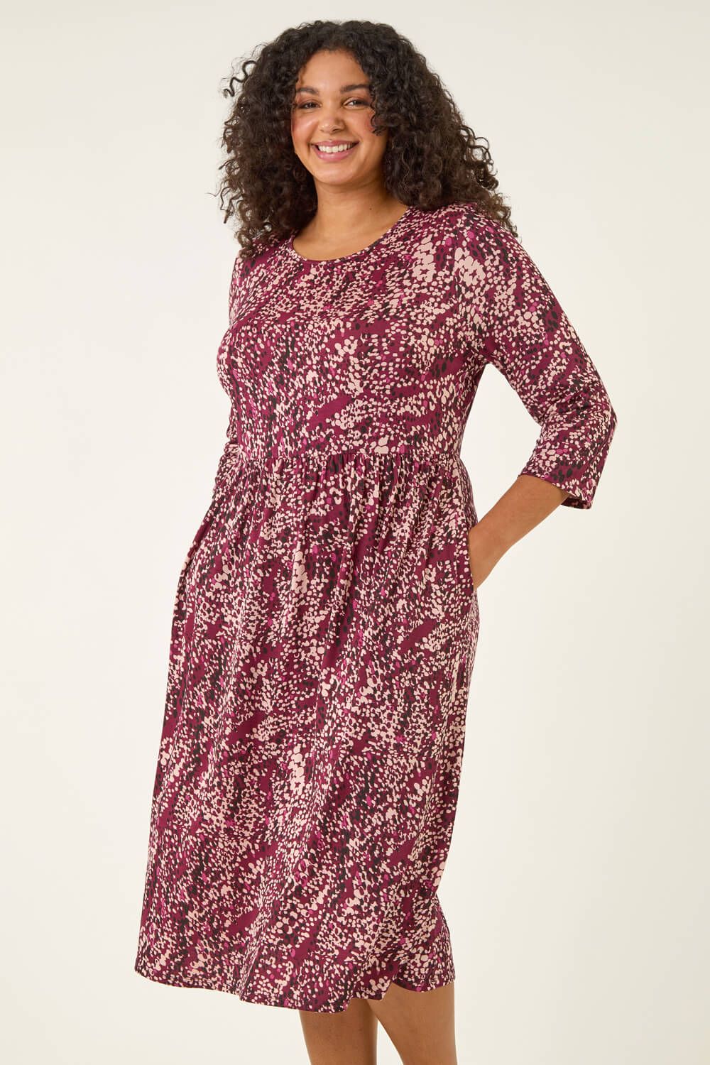 Roman Curve Spot Print Stretch Midi Dress