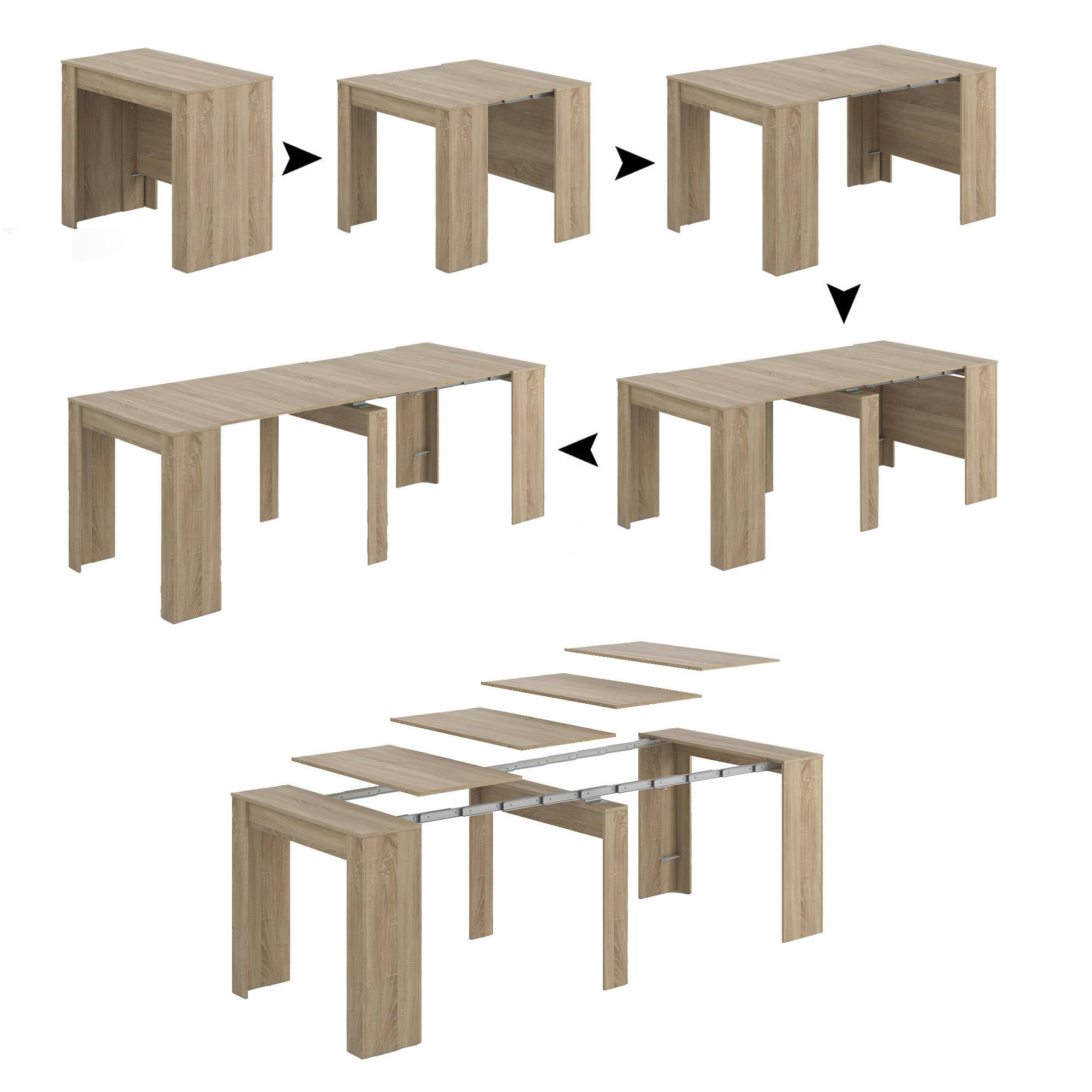 DILUNA - Table extensible effet bois 51/237x90 cm chêne