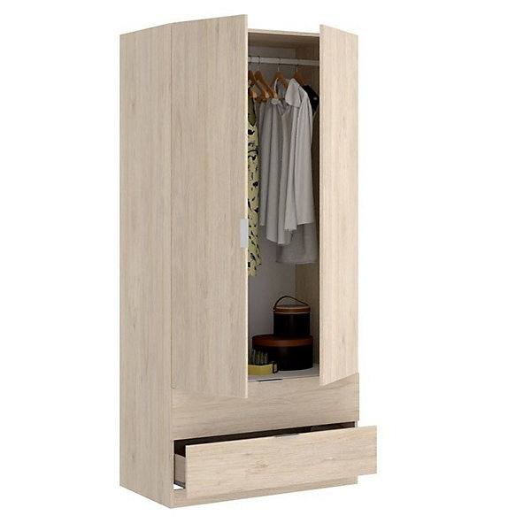 Armoire placard meuble de rangement coloris naturel - Longueur 81 x Hauteur 184 x Profondeur 52 cm