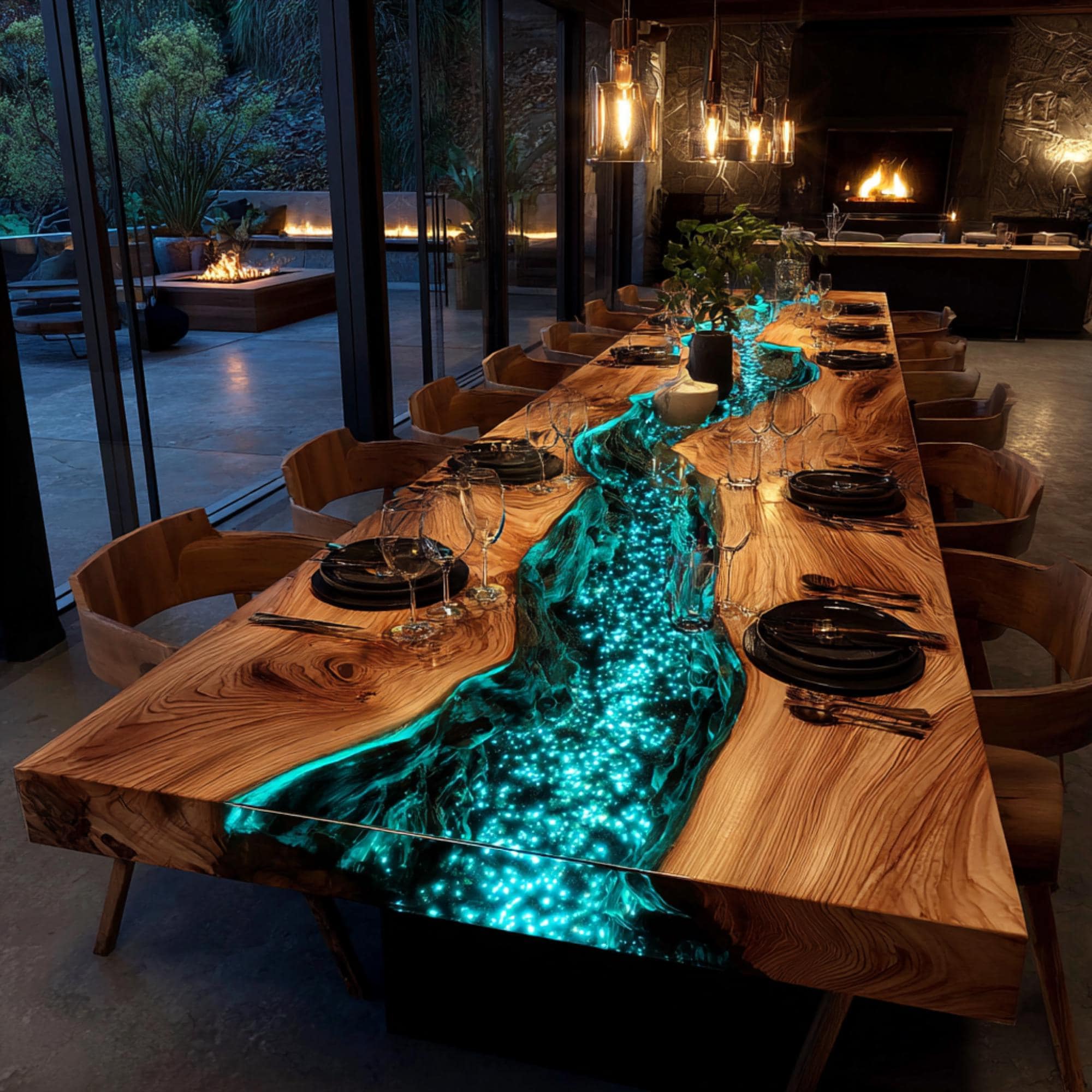 Handmade Live Edge Epoxy Dining Table, Solid Wood & Custom Resin