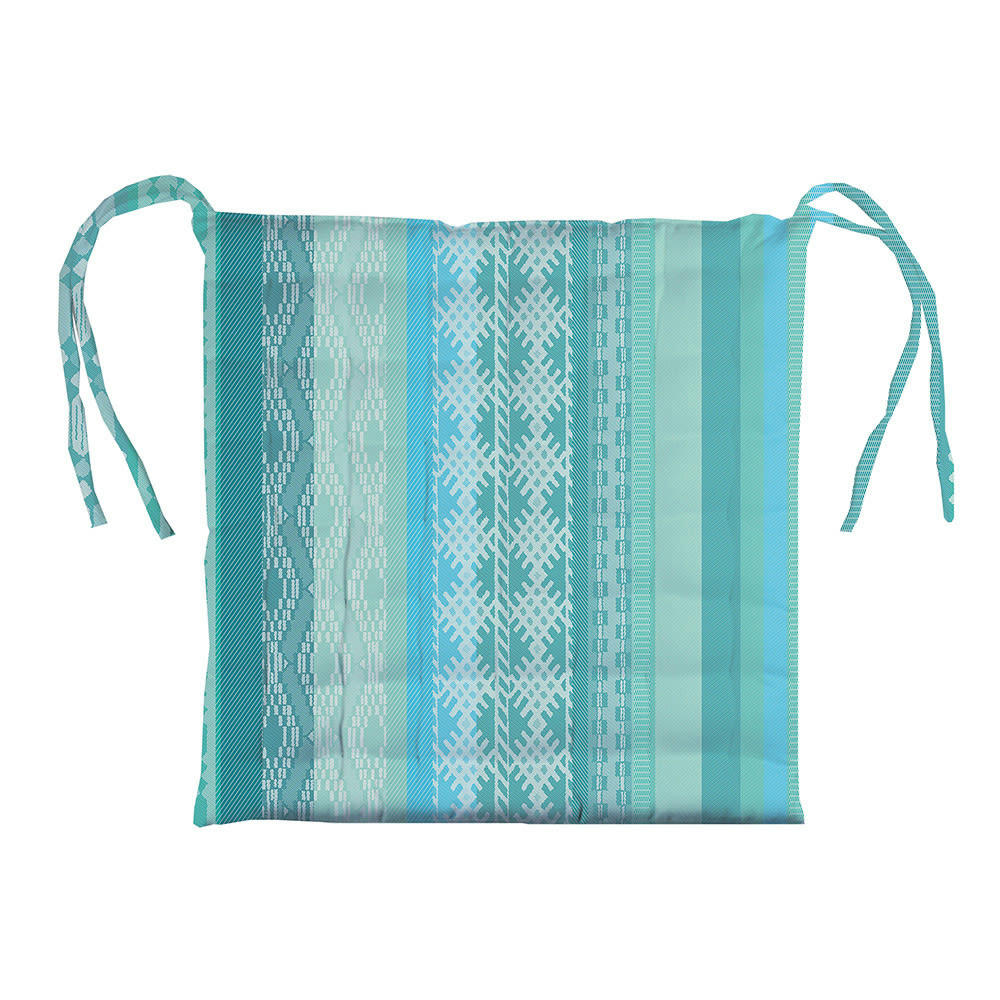 MILLE VERACRUZ AQUA - Galette de chaise enduit imperméable pur coton bleu 38X38