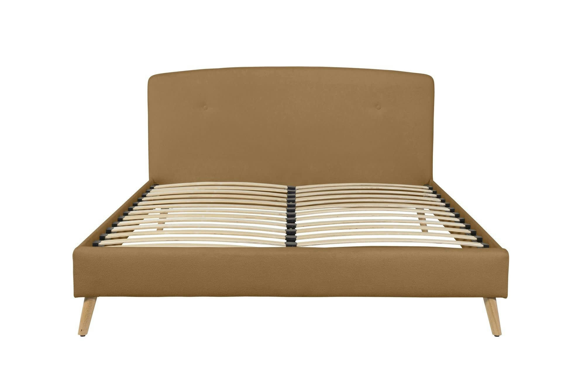TARA - Lit avec matelas 2 places  en tissu ocre 160x200