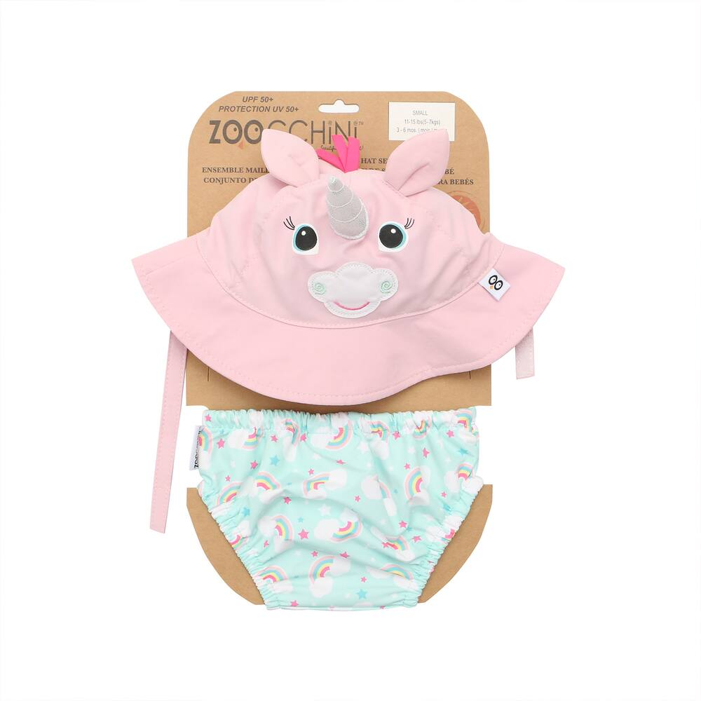 ZOOCCHINI UPF50+ Baby Swim Diaper & Sun Hat Set - Allie the Alicorn