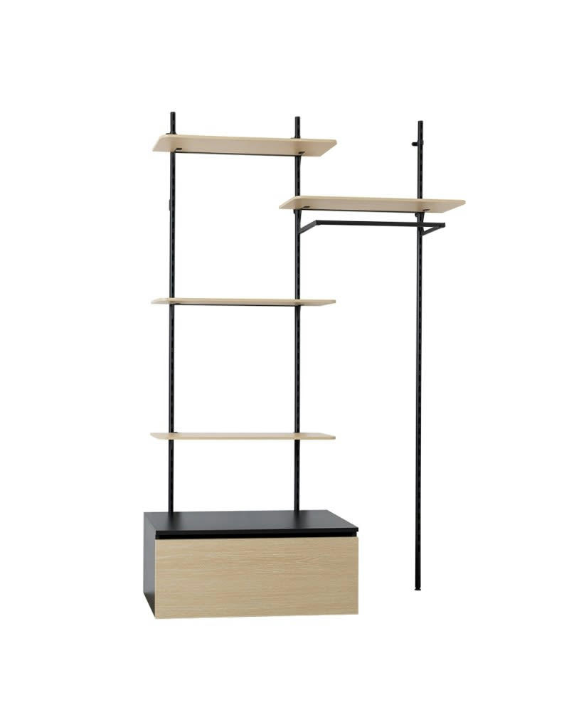 KALI - Dressing bibliothèque modulable  industriel  4 étagères + caisson bois