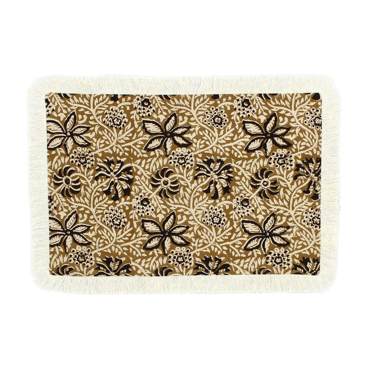 BARI - Lot de 4 sets de table en coton camel avec franges