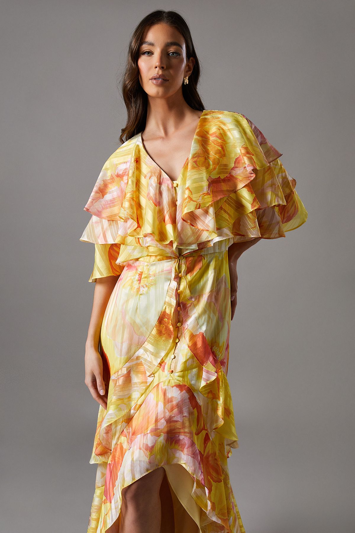 Coast Printed Burnout Ruffle Maxi Dress