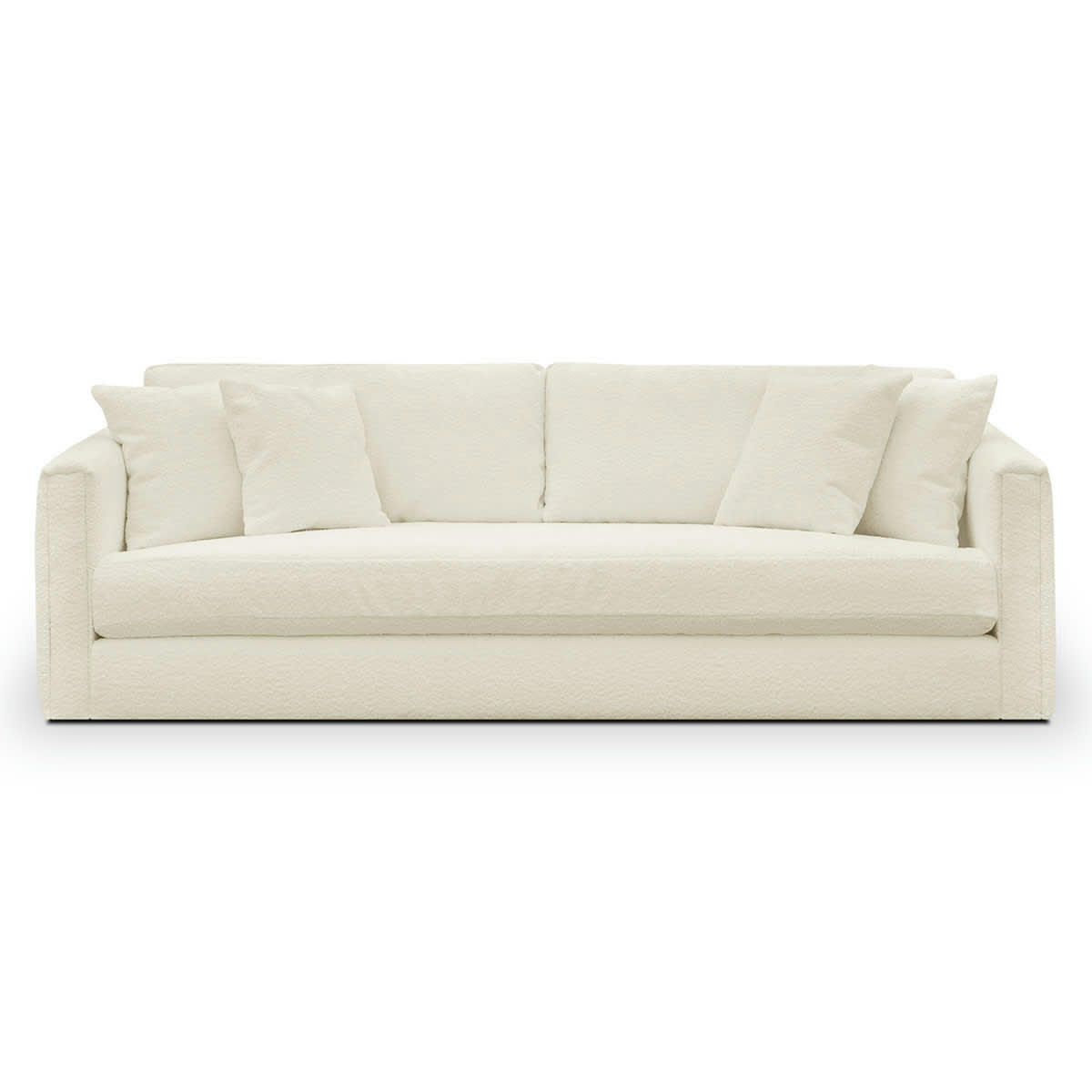 DENVER - Canapé 4 places avec 4 coussins déco en tissu bouclette écru