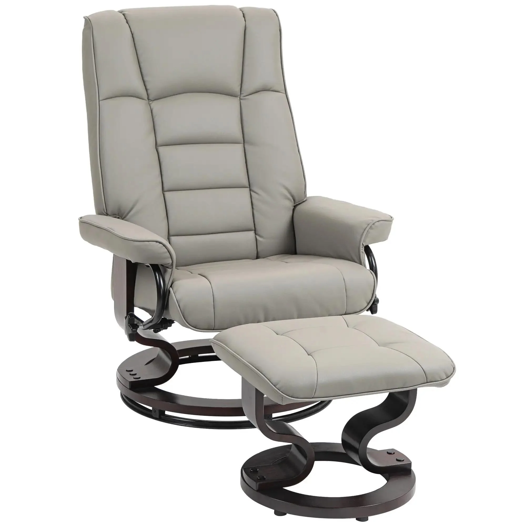 Faux Leather Swivel Recliner with Ottoman and Wood Base