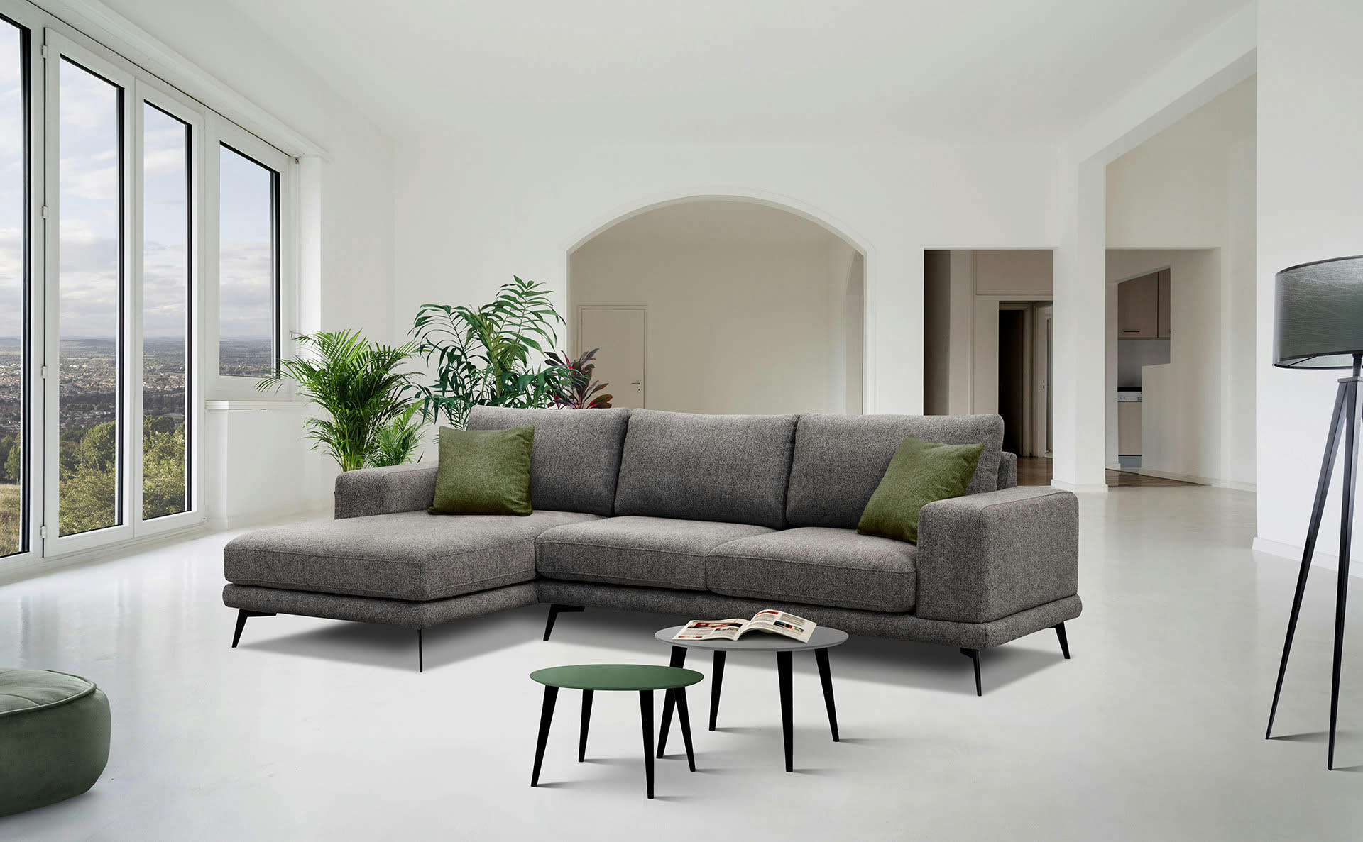 MEDIOLANE - Canapé d'angle gauche 4 places tissu marron