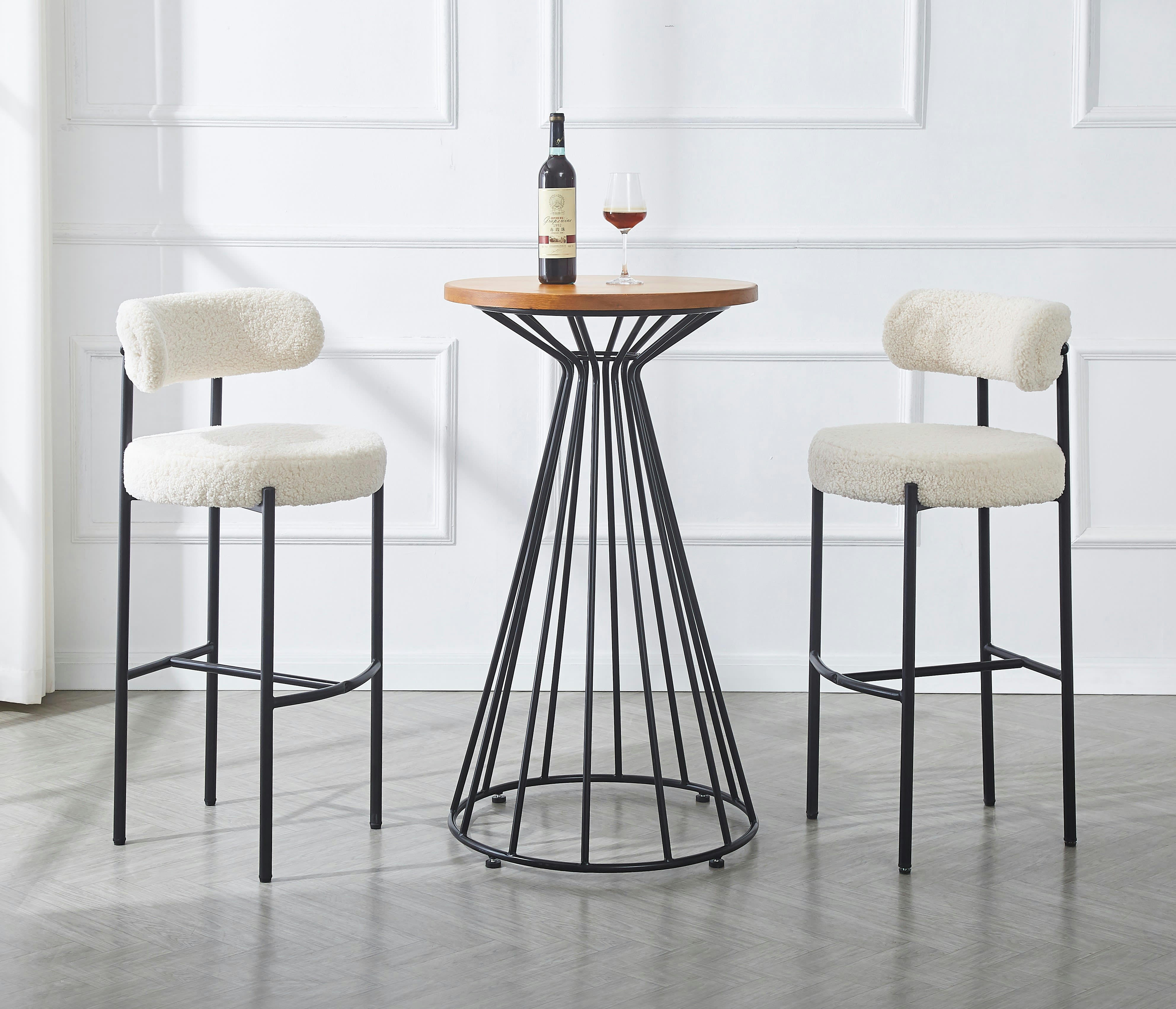 - Lot de 2 tabourets de bar en métal et bouclettes blanches