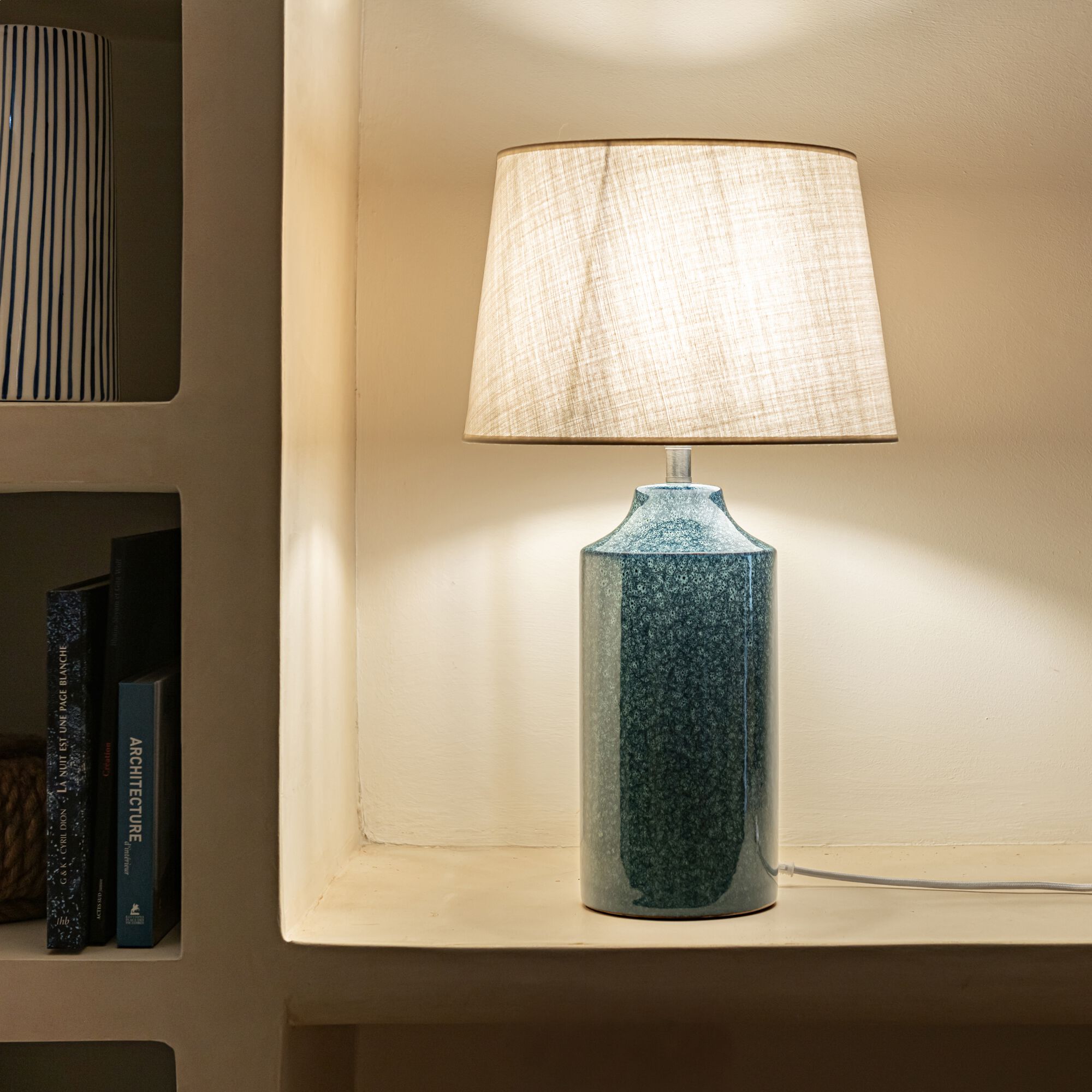 JERINA - Pied de lampe - Grès - Bleu - D15cm