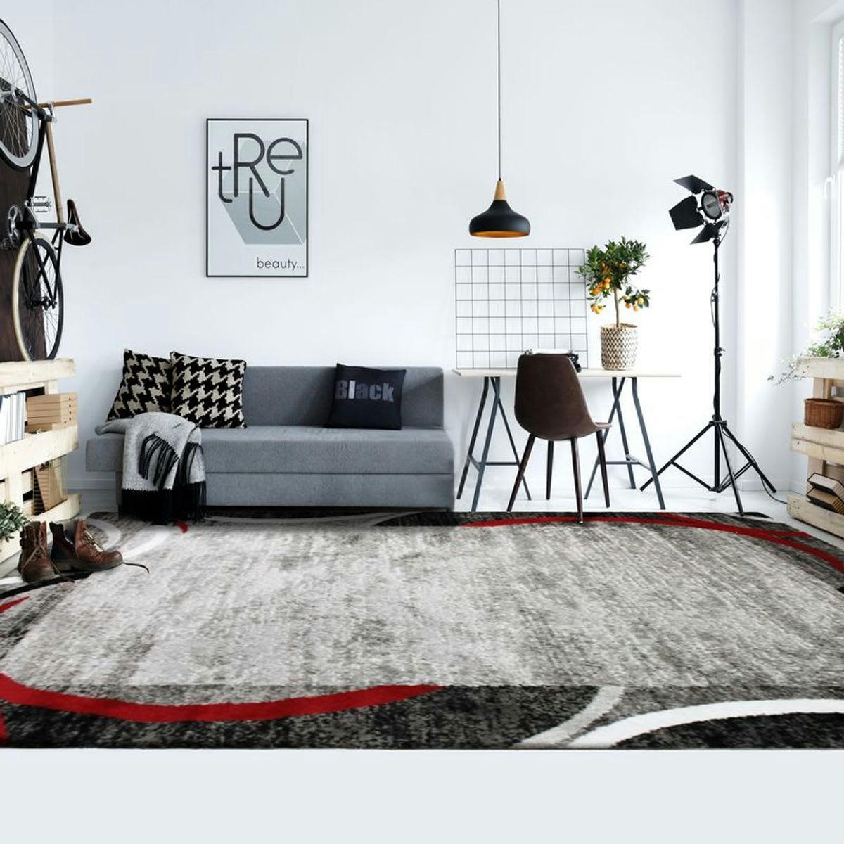 METRO - Tapis à encadré motifs abstraits rouge 240x340