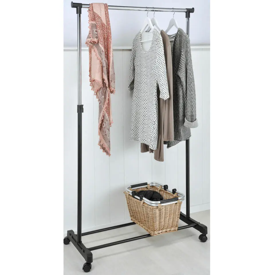 HI mobiel kledingrek - verstelbaar - op wielen - zwart - 160 cm