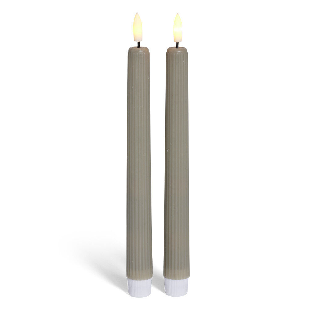 Bougie chandelle LED striée grise x2