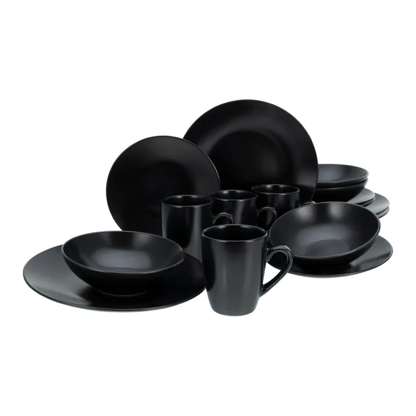 Geschirrset 16-teilig Black Matt