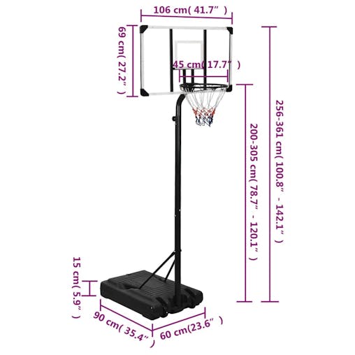 NNEVL Basketball Stand Transparent 256-361 cm Polycarbonate