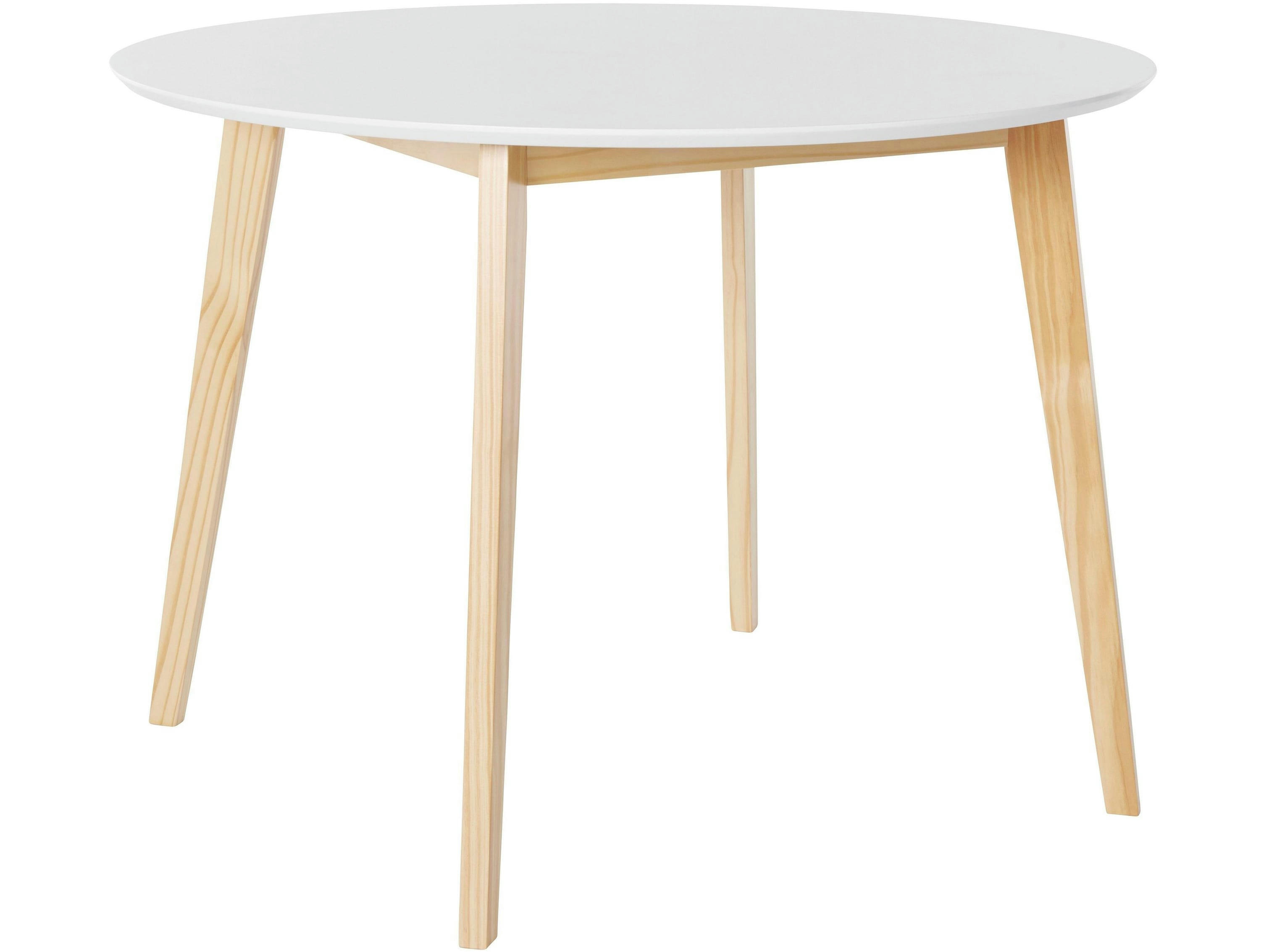 CODY - Table de salle à manger ronde en MDF blanc avec cadre en pin nature