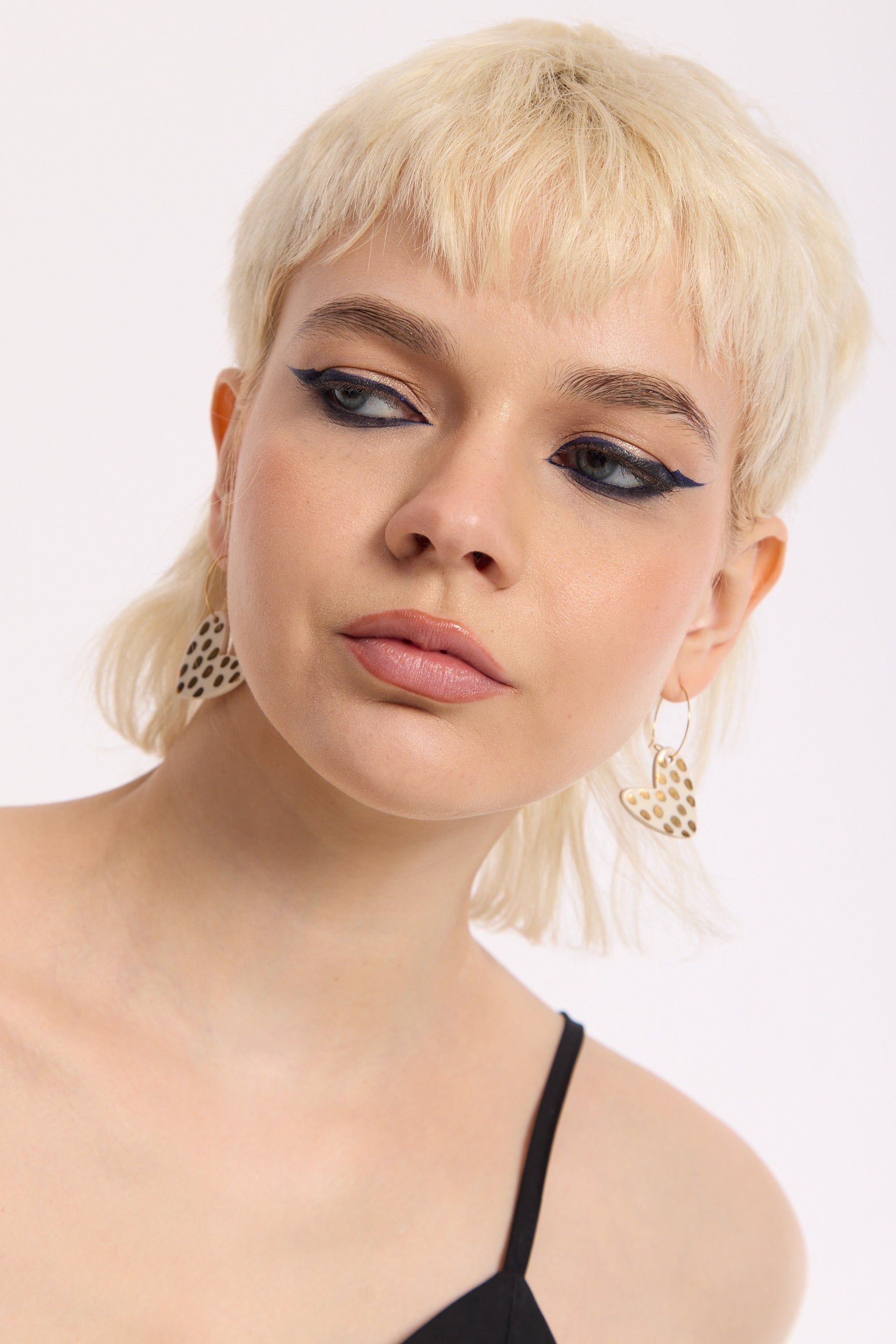 House of Holland Gold Dotted Cream Heart Hoop Earrings