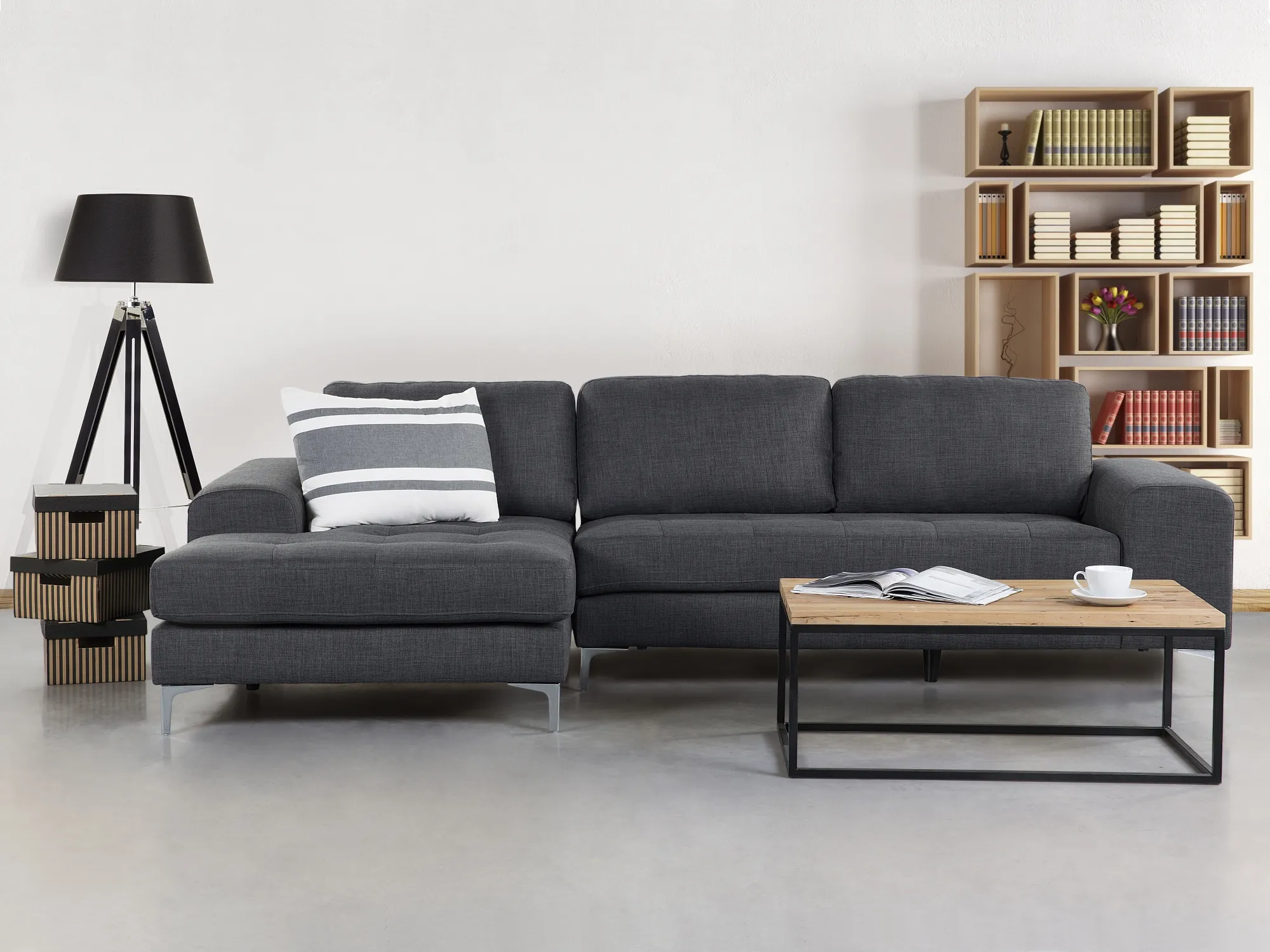 Corner Sofa 4 Seater KIRUNA Fabric Dark Grey Right Hand