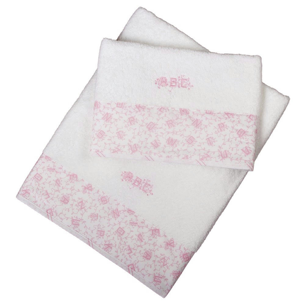 ALPHABET ROSE - Set 2 pc serviettes éponges 70x140 cm et 50x70 cm alphabet rose