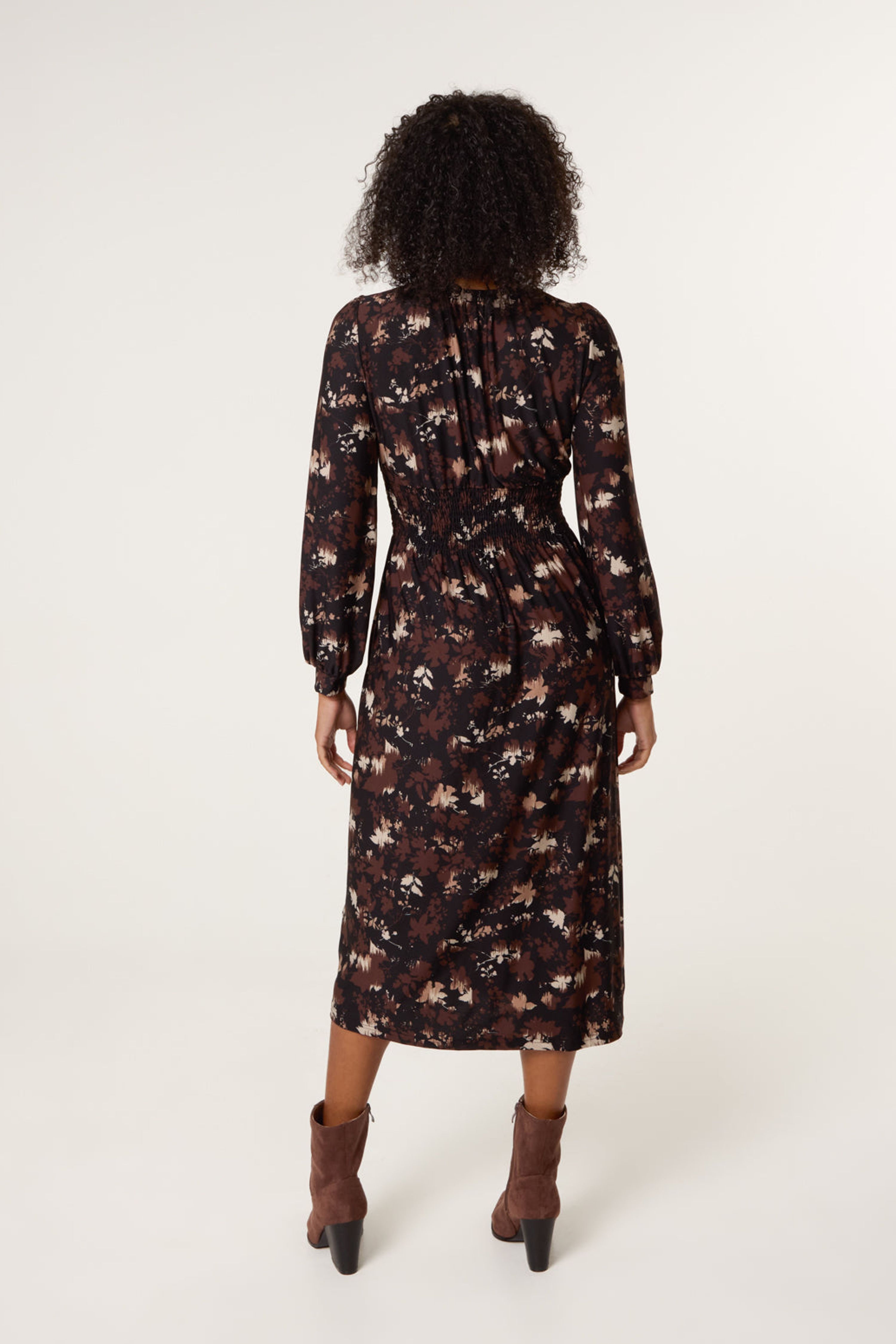 Blue Vanilla Brown Button Front Midi Dress