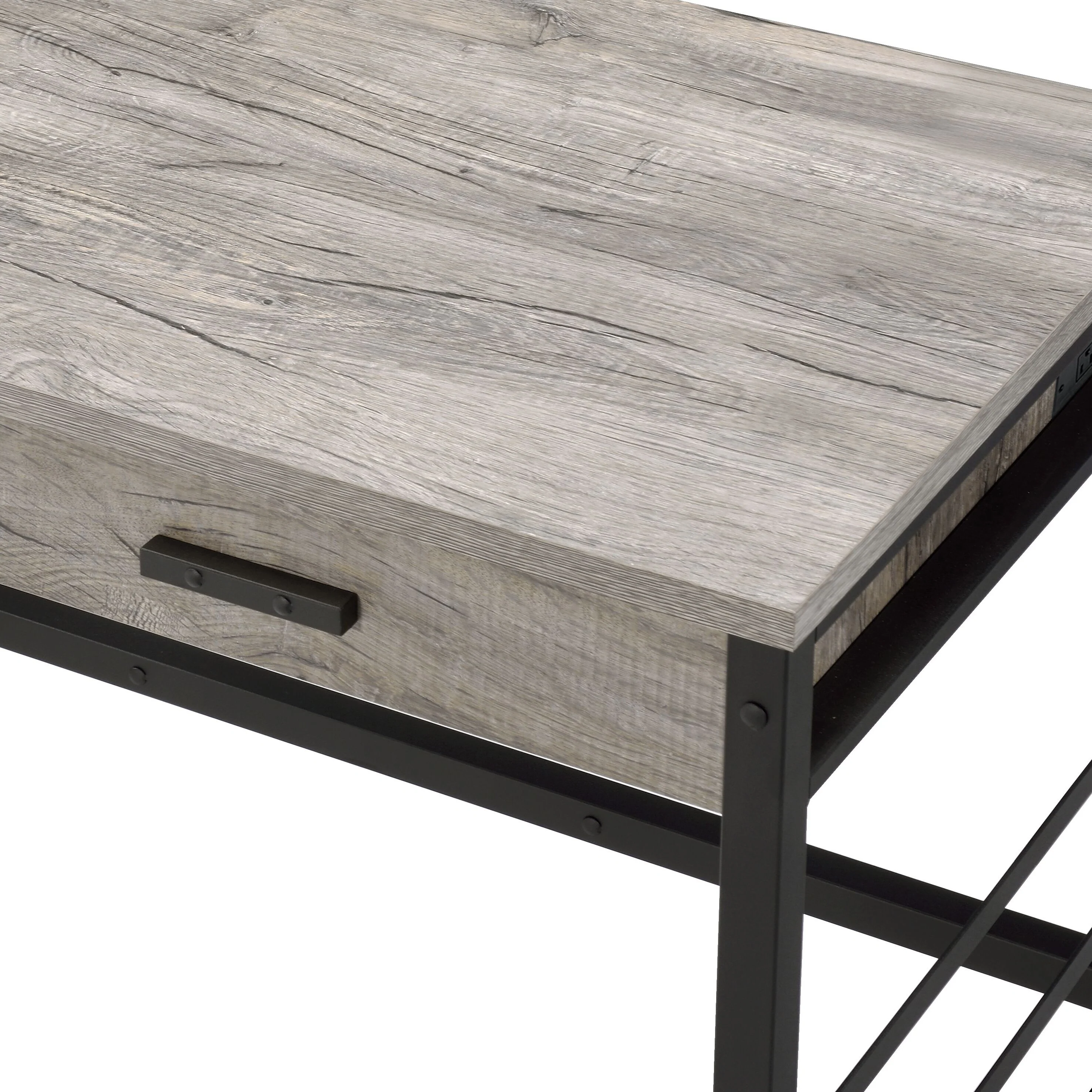 Light Weathered Oak & Black Finish Writing Desk W/USB