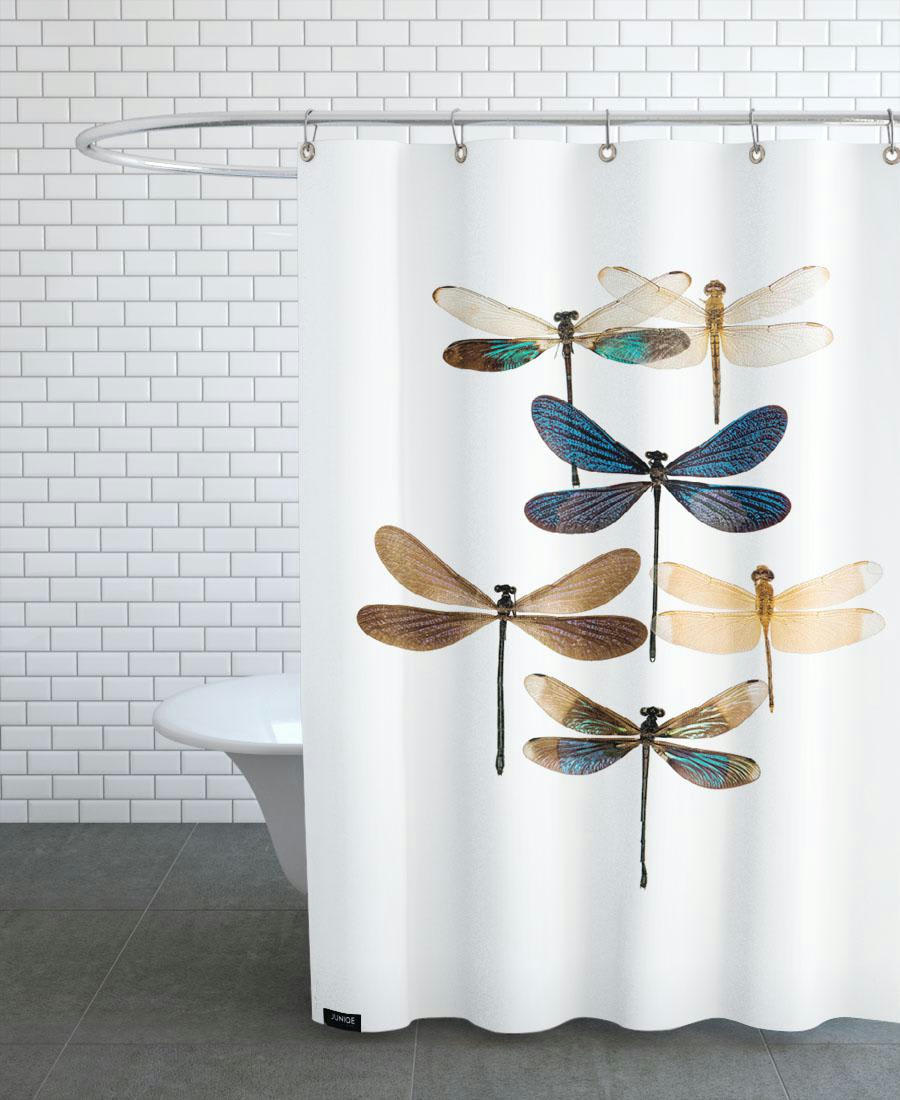 INSECT 7 - Rideau de douche en polyester en blanc & bleu 150x200