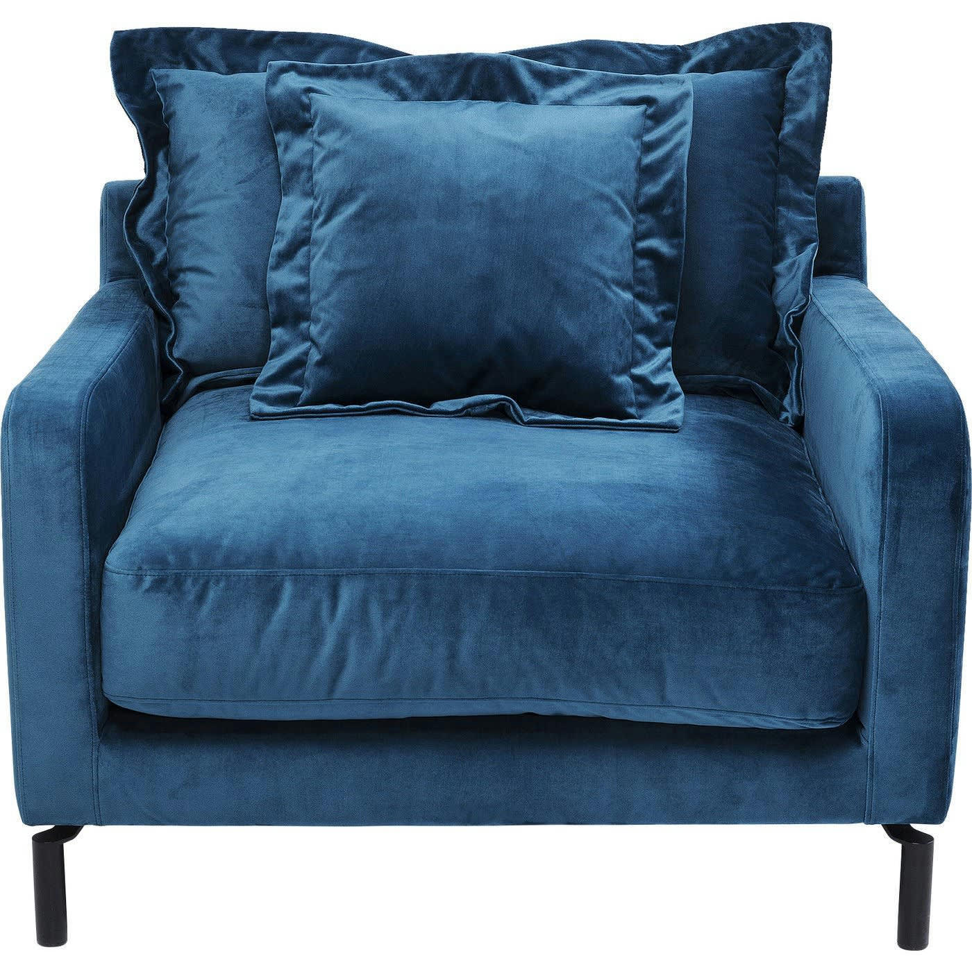 LULLABY - Fauteuil en velours bleu pétrole et acier