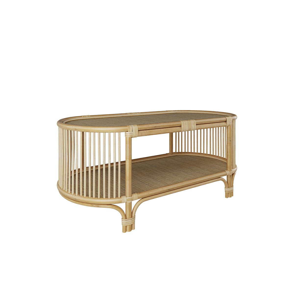 MARTHE - Table basse avec étagères en rotin naturel