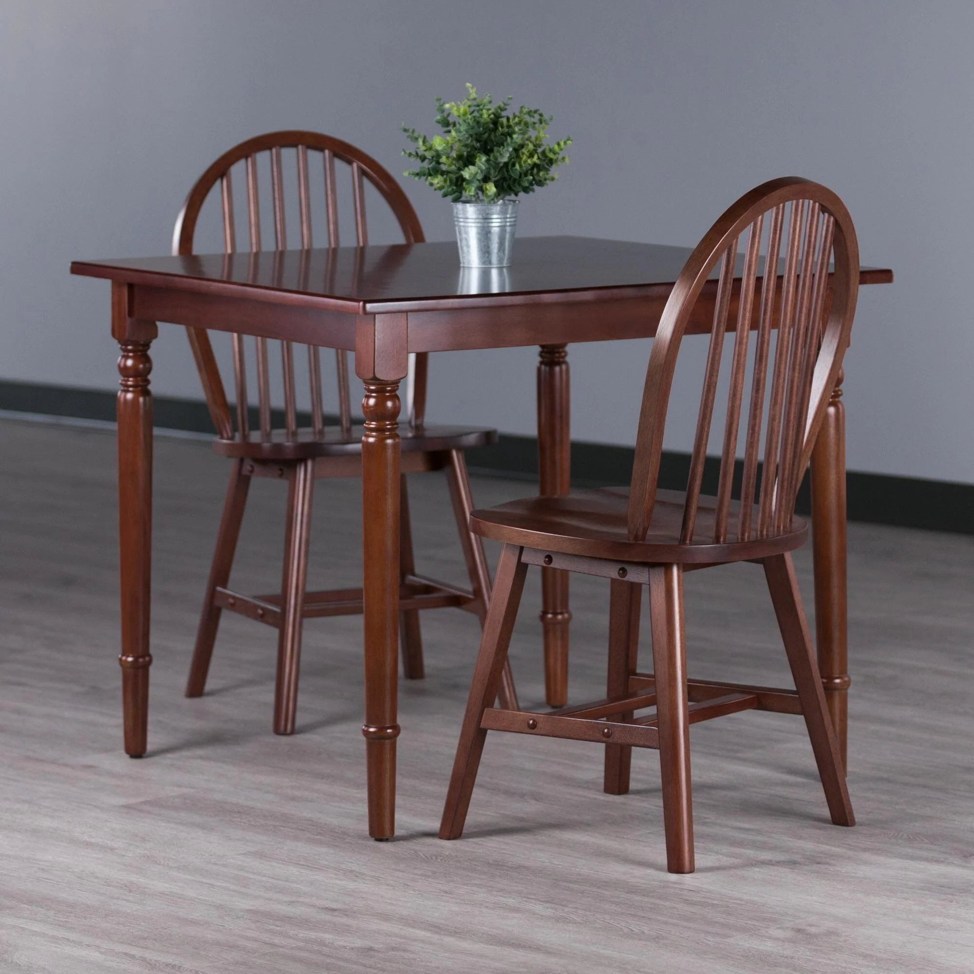 Square Dining Table with Arched Chairs - 36 - Walnut Brown - Set of 3