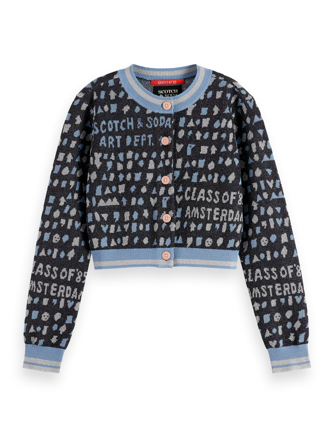 Girls' Slim-Fit Cropped Jacquard Cardigan