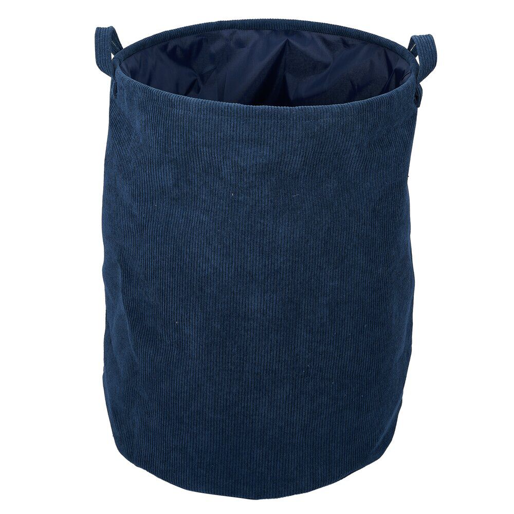 Panier à linge 56L velours côtelé bleu