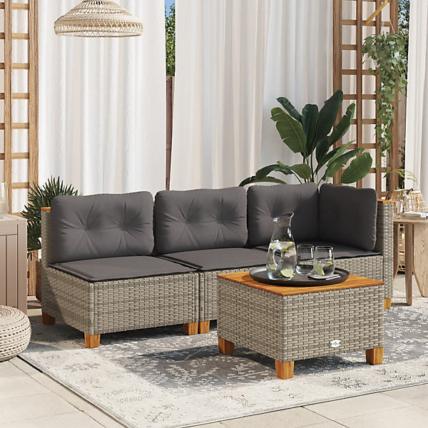 Canapé de jardin avec coussins 3 places gris résine tressée vidaXL