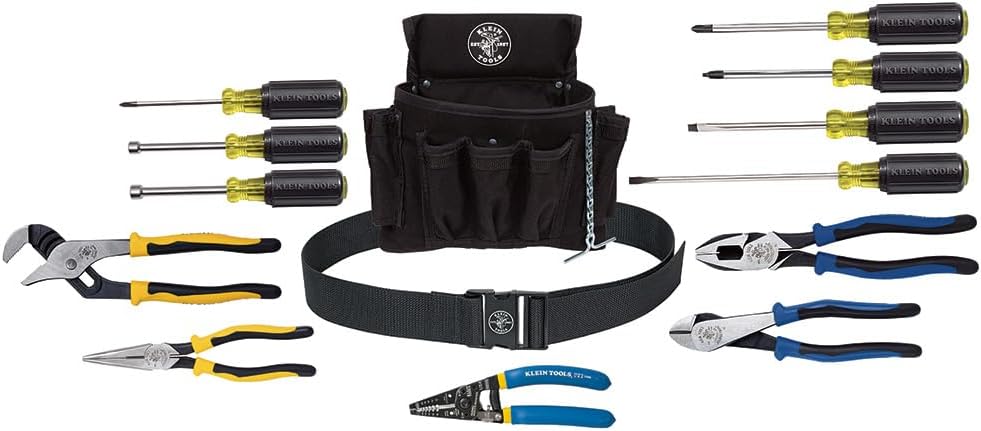 92914 Tool Kit, Tool Set Includes Basic Tools, Pouch and Belt for Journeyman, Linesman, Professionals and Homeowners, 14-Piece
