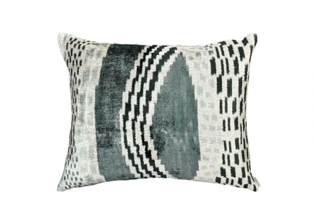 - Housse de coussin velours ikat  40x50 gris