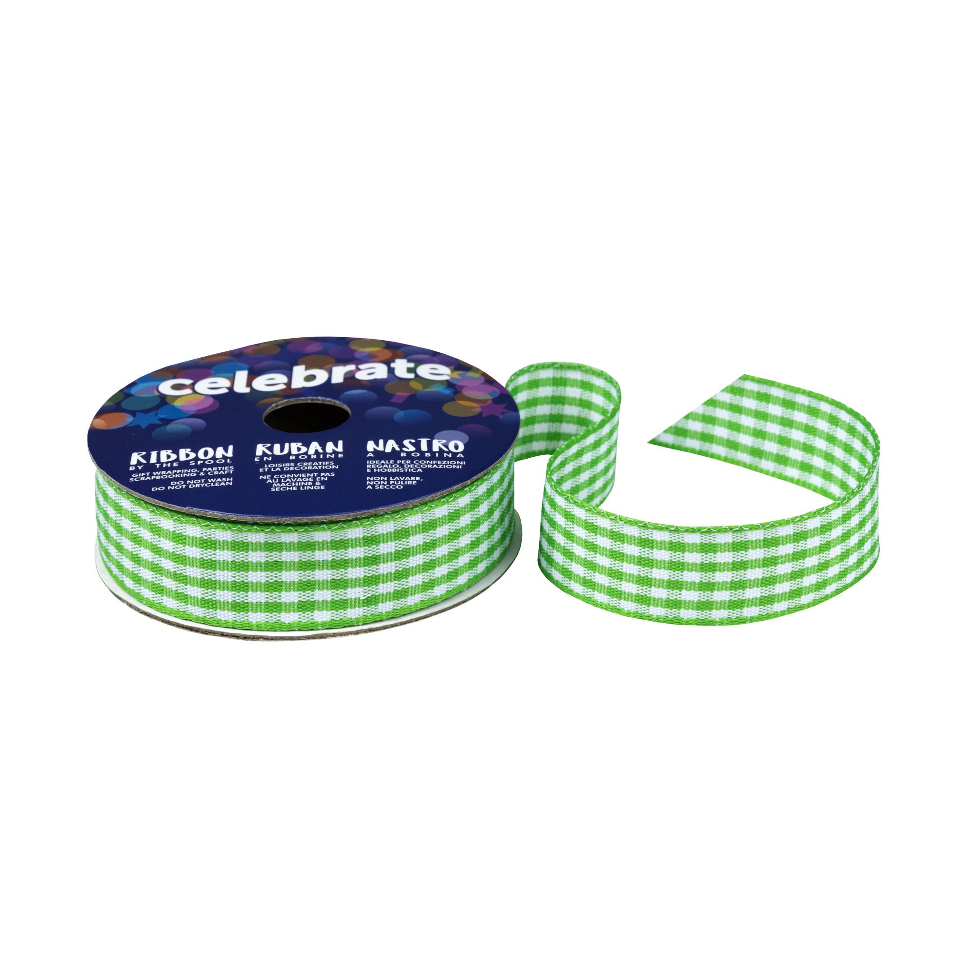 Lime Gingham Ribbon 15mm x 4m