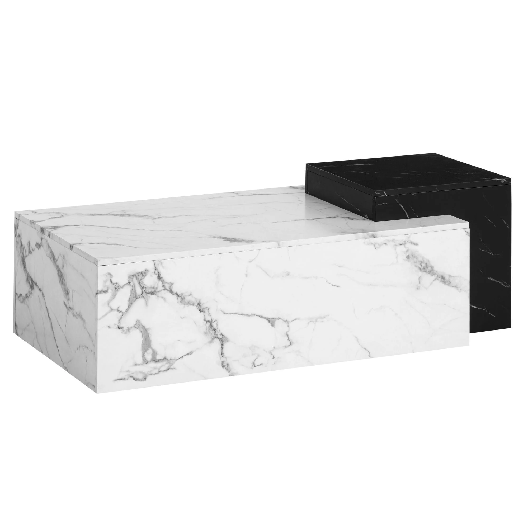 Stół Kawowy 120x60x40 cm Biały Czarny Stolik Salonu Marmurowy z Półkami