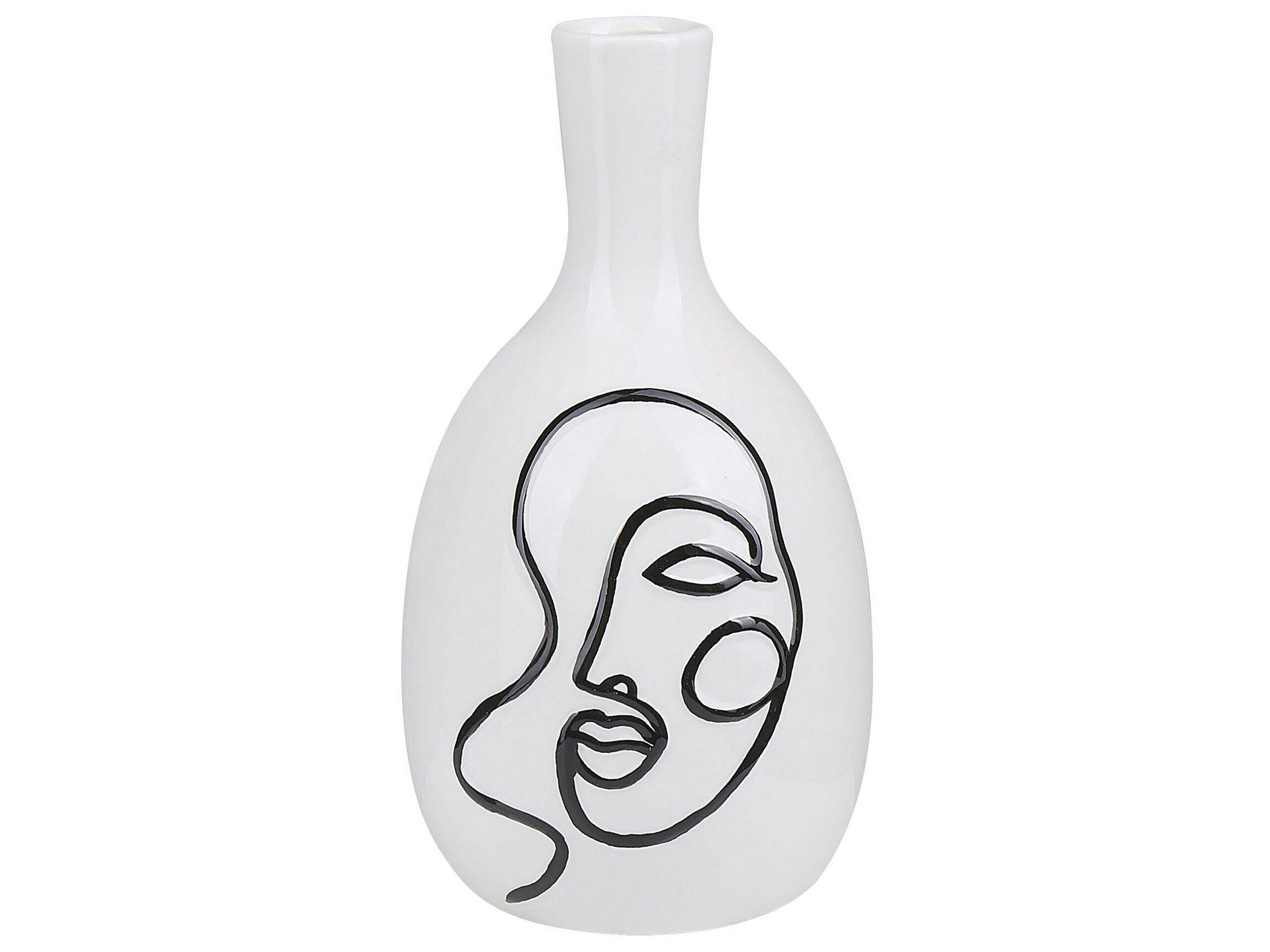 AKRAI - Vase à fleurs blanc motif visage 23 cm
