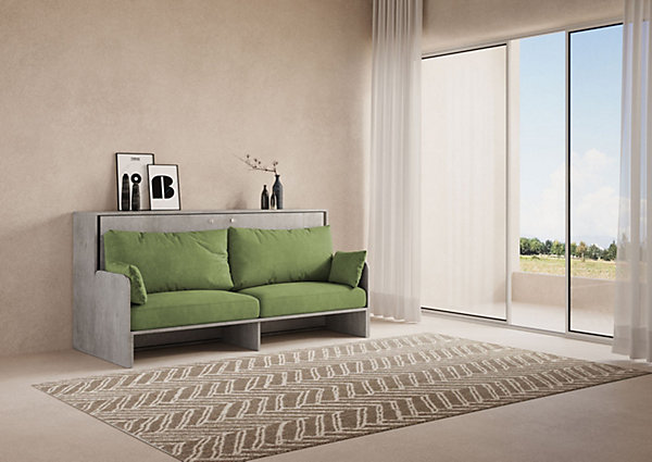 Lit simple escamotable Kando avec canapé-lit et matelas en ciment, vert